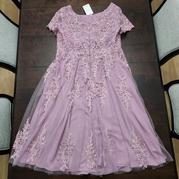 NWT JJ's House A-line Tea-Length Tulle Lace Mother Bride Dress Wisteria Size 18W - Picture 7 of 7